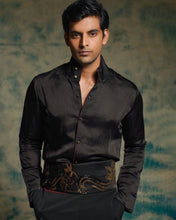 Load image into Gallery viewer, Black and Gold hand embriodered shrug set
