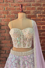 Load image into Gallery viewer, Ivory corset and Lavender Sequin work lehenga set

