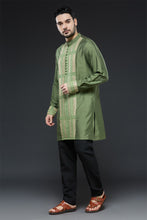 Load image into Gallery viewer, Mehendi Green Panel Design Kurta Set
