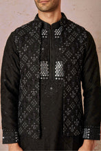 Load image into Gallery viewer, Midnight Embroidered Black Silk Floral Bundi &amp; Kurta Set
