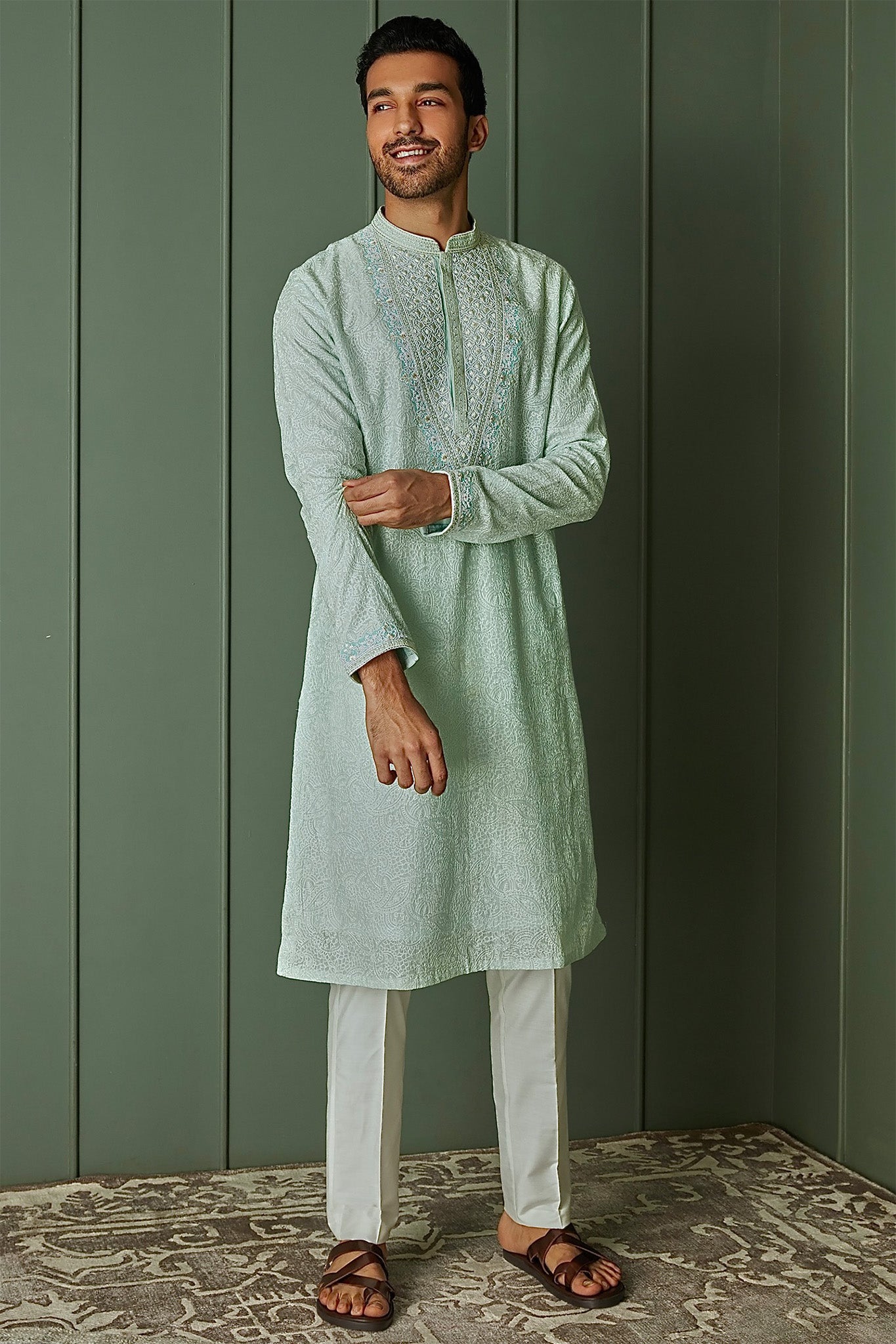Paisley Perfection Sky Blue Chanderi Silk Embroidered Kurta