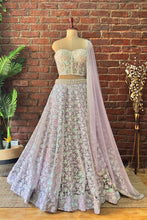 Load image into Gallery viewer, Ivory corset and Lavender Sequin work lehenga set
