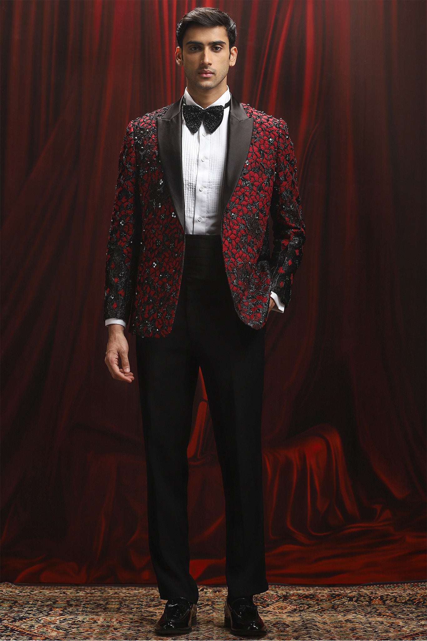 Red and Black Jaquard Patchwork Tuxedo