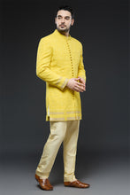 Load image into Gallery viewer, Mustard Threadwork Sherwani Jacket Set
