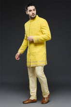 Load image into Gallery viewer, Mustard Threadwork Sherwani Jacket Set
