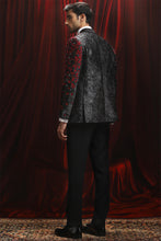 Load image into Gallery viewer, Red and Black Jaquard Patchwork Tuxedo
