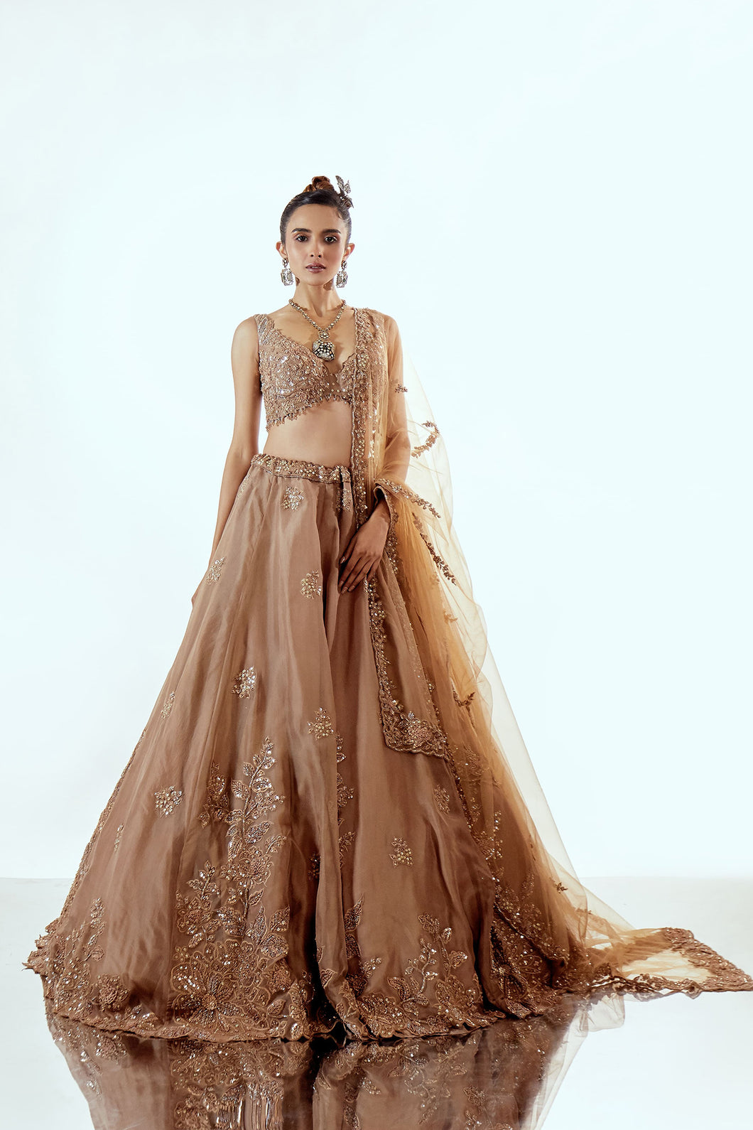 DAFFODIL BROWN - DAFFODIL ORGANZA LEHENGA SET