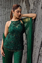 Load image into Gallery viewer, Green Net Embroidery, Sequins Round Neck Hand Tunic Sharara Set
