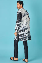 Load image into Gallery viewer, Monochrome Beauty White and Black Tie-Dye Pure Linen Kurta with Mirror and Dori Embroidery
