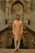 Load image into Gallery viewer, Peach Geometric Sherwani With Kurta &amp; Trouser Set

