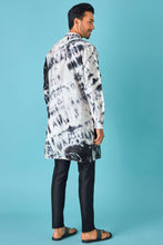 Load image into Gallery viewer, Monochrome Beauty White and Black Tie-Dye Pure Linen Kurta with Mirror and Dori Embroidery
