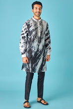 Load image into Gallery viewer, Monochrome Beauty White and Black Tie-Dye Pure Linen Kurta with Mirror and Dori Embroidery
