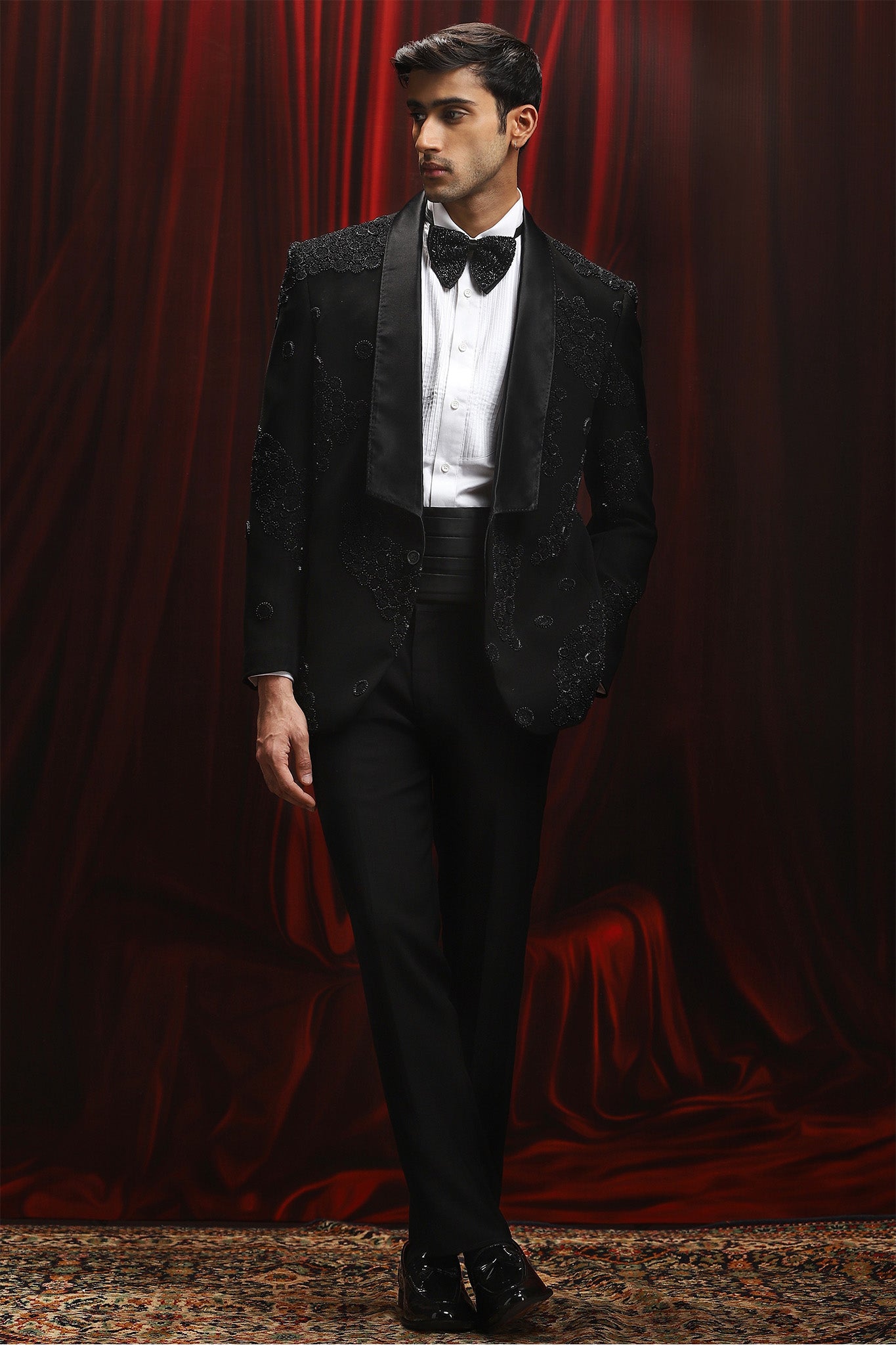 Black Cutdana Embroidered Hotfix Tuxedo