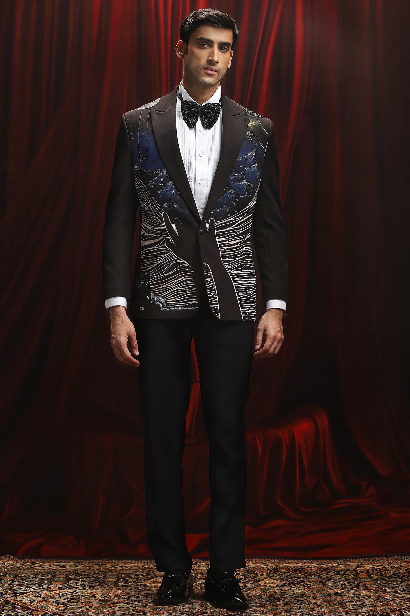 Black Hand-Painted Jaquard Embellished Tuxedo