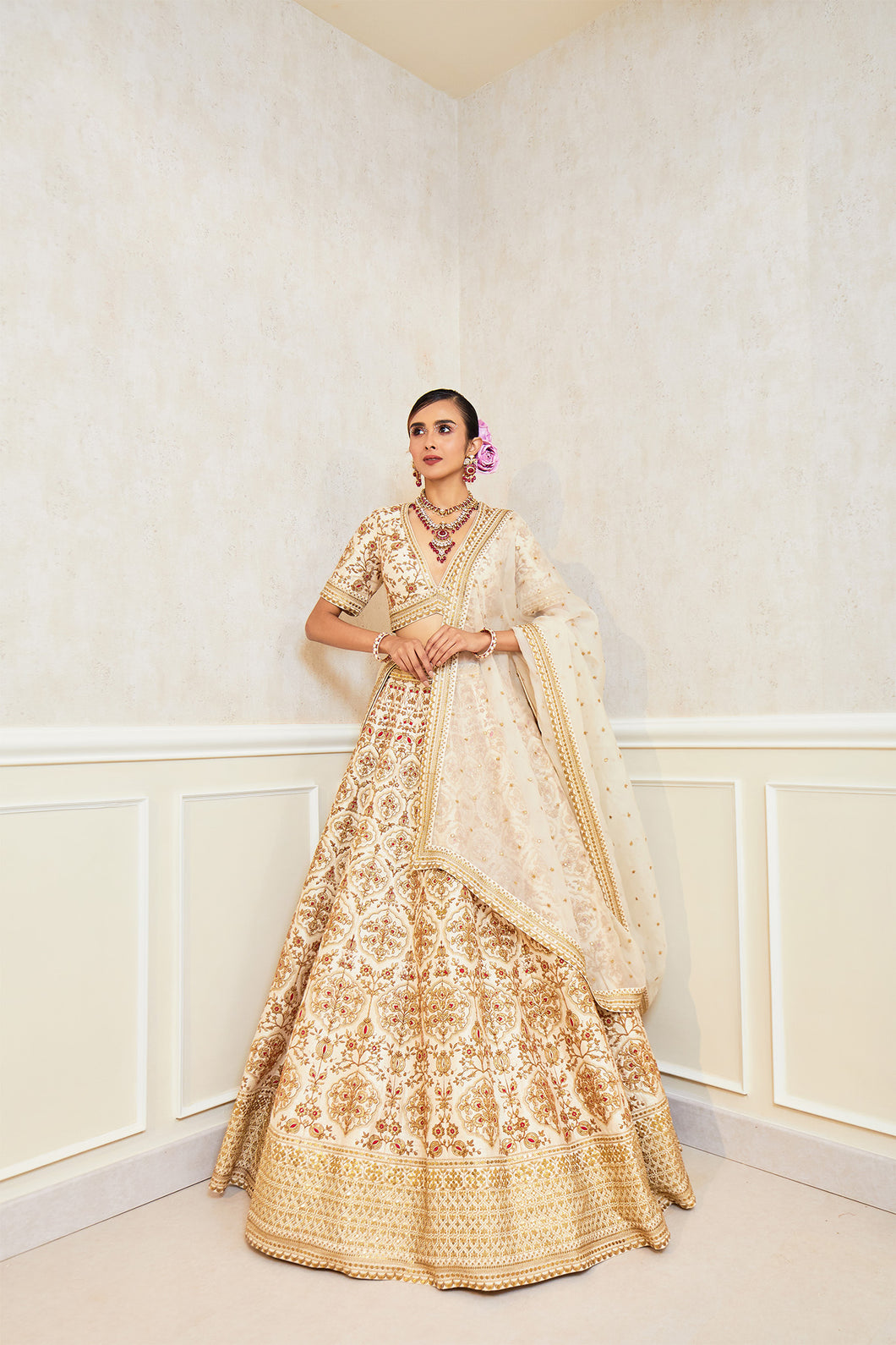 Anar ivory - Ivory Radiance Raw Silk Zardosi Bridal Lehenga Set