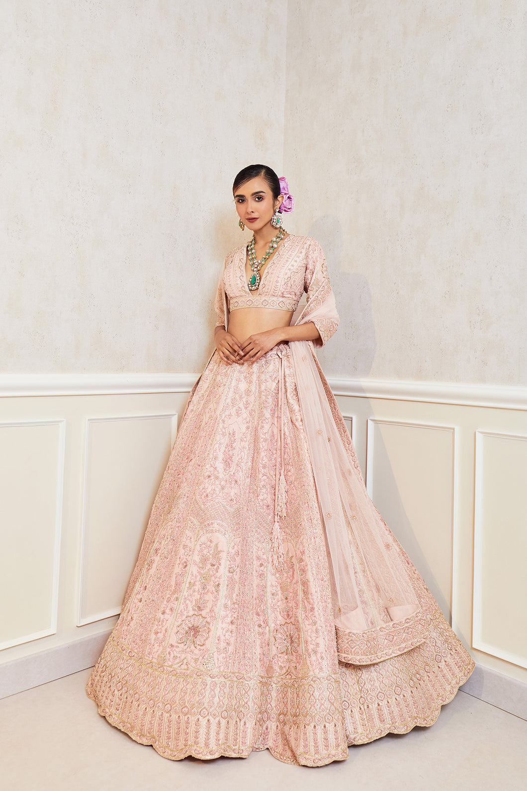 FP Peacock - Rosy Dream Raw Silk Zardosi Bridal Lehenga Set