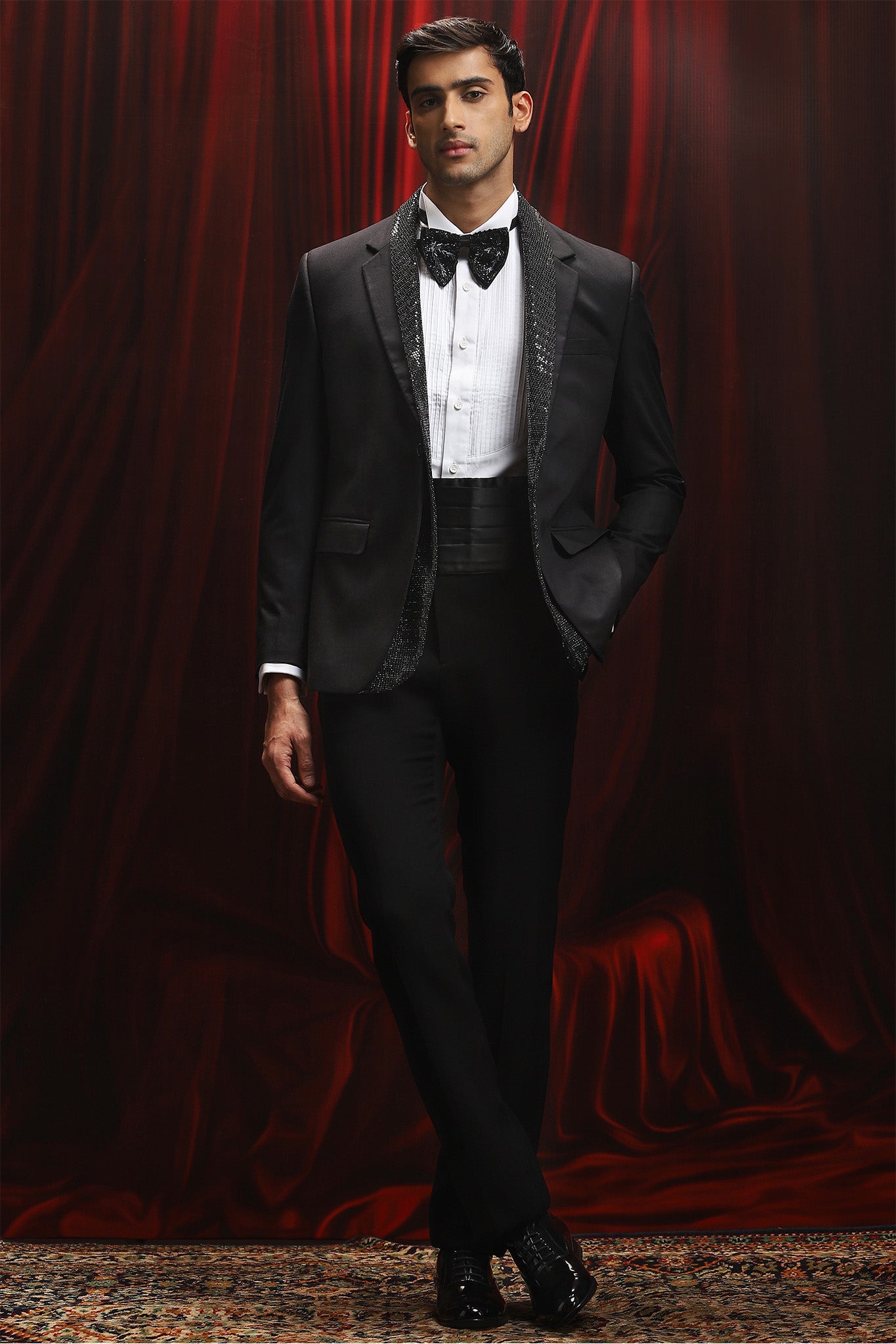 Black Panel-Embellished Hotfix Tuxedo