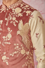 Load image into Gallery viewer, Pink Velvet Bundi with Cream Chanderi Silk Kurta Set
