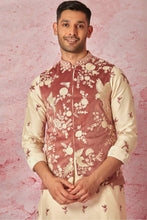 Load image into Gallery viewer, Pink Velvet Bundi with Cream Chanderi Silk Kurta Set
