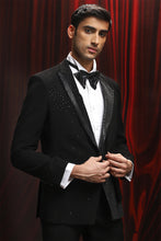 Load image into Gallery viewer, Black Asymmetric Embellished Lapel Tuxedo
