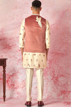 Load image into Gallery viewer, Pink Velvet Bundi with Cream Chanderi Silk Kurta Set
