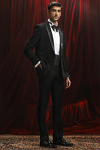 Load image into Gallery viewer, Black Asymmetric Embellished Lapel Tuxedo
