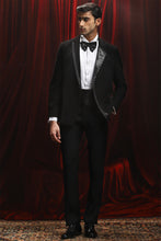 Load image into Gallery viewer, Black Asymmetric Embellished Lapel Tuxedo
