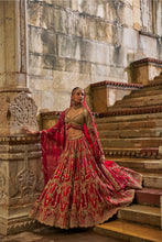 Load image into Gallery viewer, Red Maroon Raw Silk Lehenga Set
