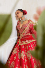 Load image into Gallery viewer, Daraksha -  Divine Sangria Raw Silk Zardosi Bridal Lehenga Set
