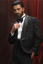 Load image into Gallery viewer, Black Textured Dori Embroidered Tuxedo
