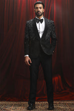 Load image into Gallery viewer, Black Textured Dori Embroidered Tuxedo
