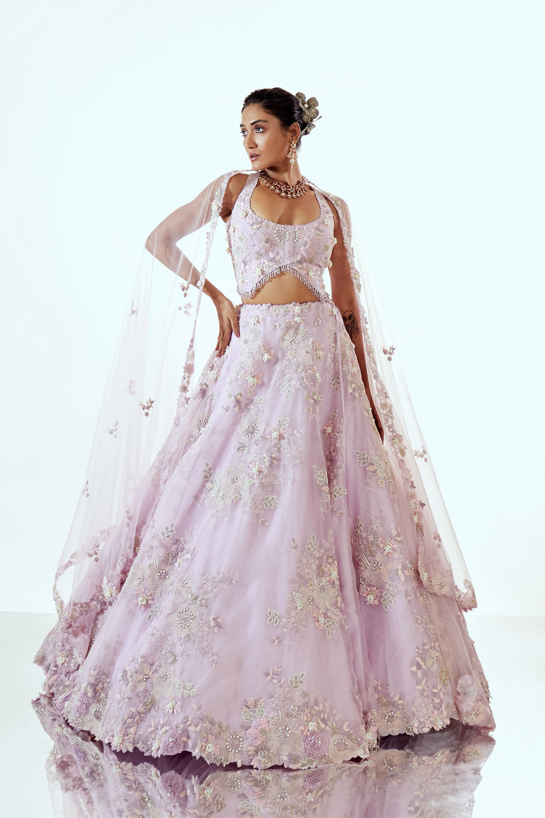 PARAGON H LAVENDER - FLORAL ORGANZA LEHENGA SET