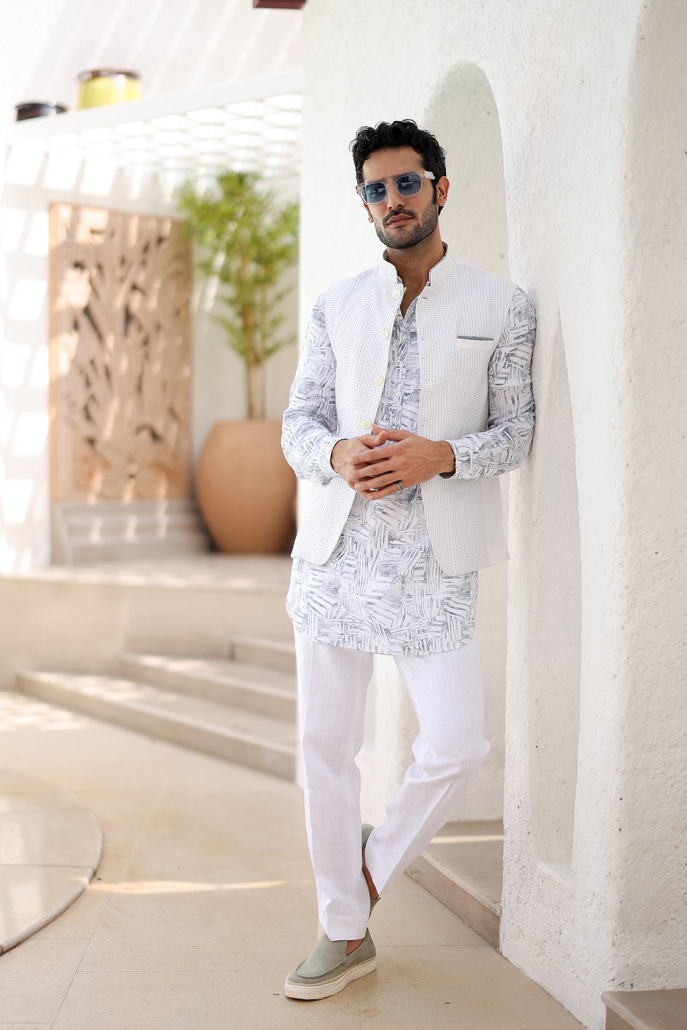 Ajrakh Block Printed Embroidered Kurta Bundi Set