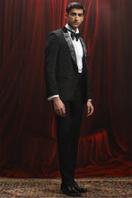 Load image into Gallery viewer, Black Jacquard Embellished Lapel Tuxedo
