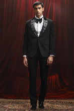 Load image into Gallery viewer, Black Jacquard Embellished Lapel Tuxedo
