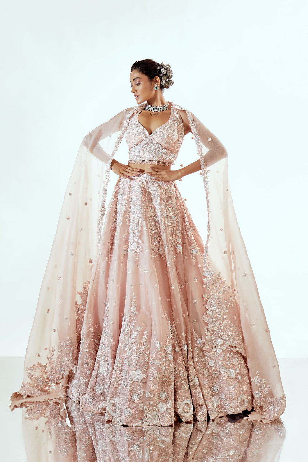 HALF GARDEN PINK - HALF GARDEN PINK ORGANZA LEHENGA SET