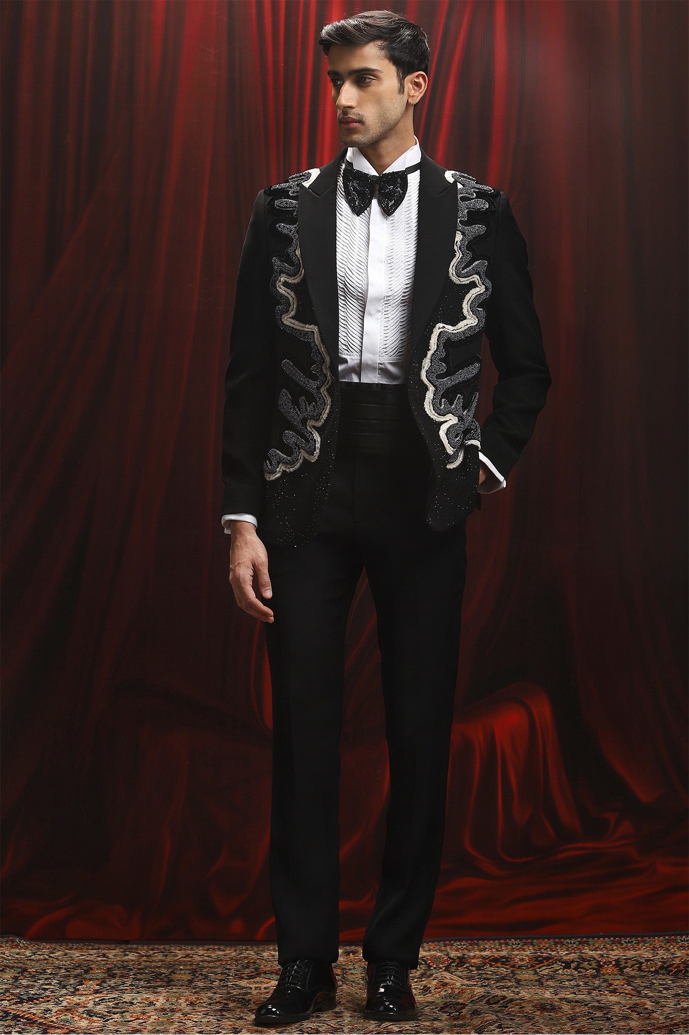 Black Velvet Symmetric Embroidered Tuxedo