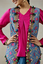 Load image into Gallery viewer, Royal Blue Patola Short Jacket With Dhoti Skirt Set

