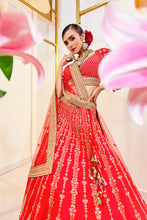Load image into Gallery viewer, Diksha D21 - Allure red  Raw Silk Zardosi Bridal Lehenga Set
