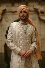 Load image into Gallery viewer, Ivory Tafetta Silk Dabka Jaal Sherwani Set
