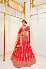 Load image into Gallery viewer, Diksha D21 - Allure red  Raw Silk Zardosi Bridal Lehenga Set

