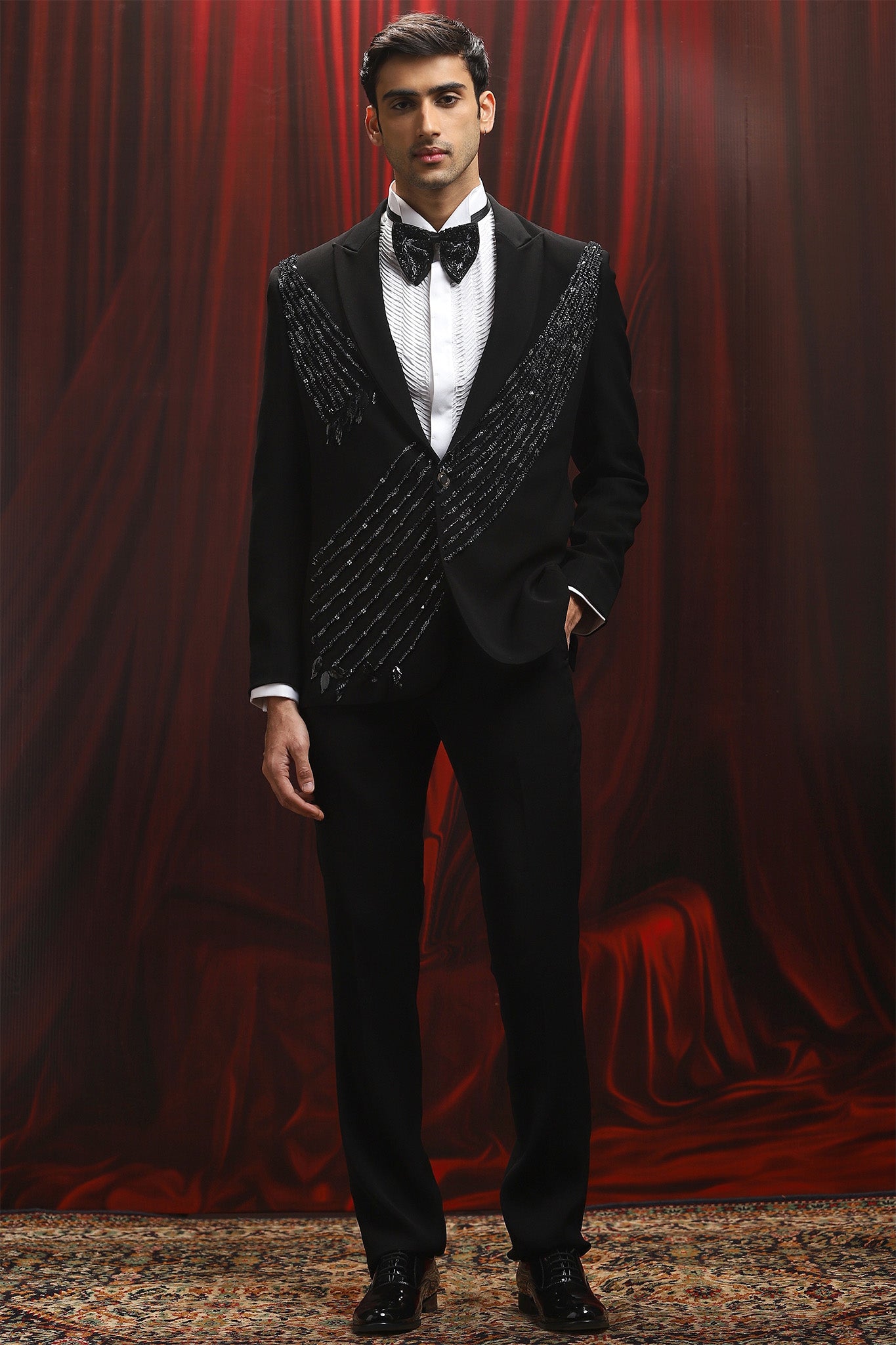 Black velvet Metal Embellished Tuxedo