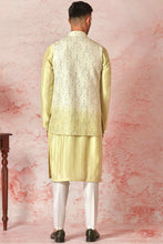 Load image into Gallery viewer, Lime Tie Dye Silk Long Open Kurta Bundi Set
