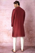 Load image into Gallery viewer, Majestic Maroon Chanderi Silk Kurta with All Over Resham Embroidery and Lurex
