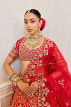 Load image into Gallery viewer, Mahasagar - Radiant Ruby Red Raw Silk Zardosi Bridal Lehenga Set
