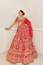 Load image into Gallery viewer, Mahasagar - Radiant Ruby Red Raw Silk Zardosi Bridal Lehenga Set
