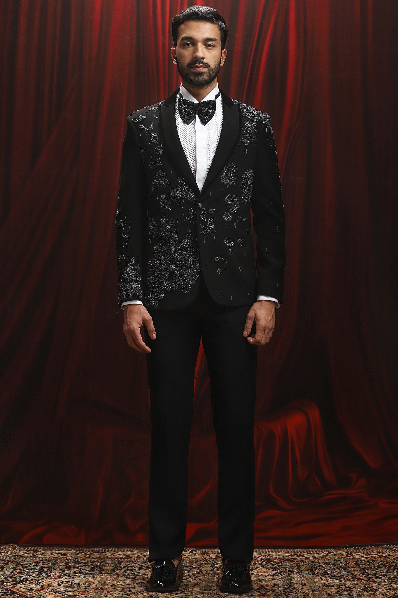 Black Velvet 3d Star Embroidered Tuxedo