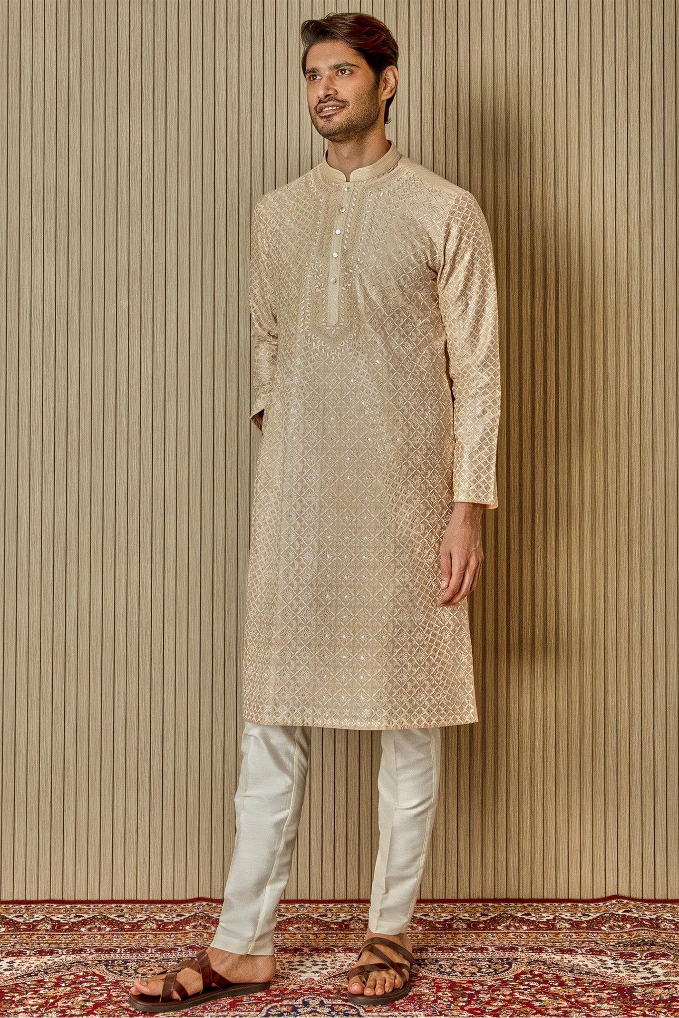 Cream Dream Tussar Silk Kurta with Resham, Lurex, Zari, and Sequin Embroidery