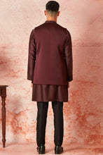 Load image into Gallery viewer, Wine Long Open Silk Bundi with Pleated Hand-Embroidered Chanderi Kurta
