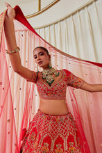 Load image into Gallery viewer, Khushnuma - Red Raw Silk Zardosi Bridal Lehenga Set
